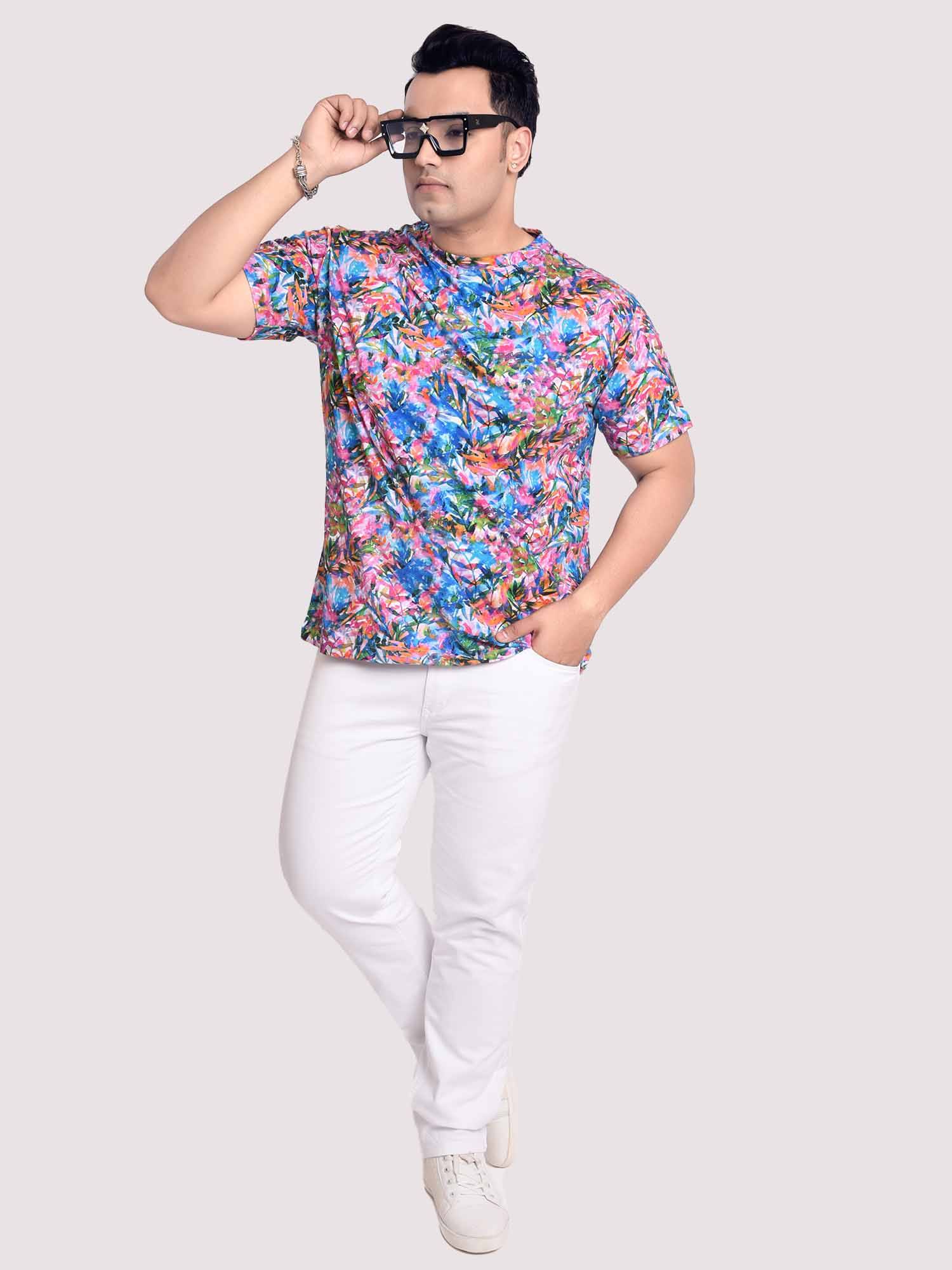 Flower Digital Printed Round Neck T-Shirt Men's Plus Size - Guniaa Fashions