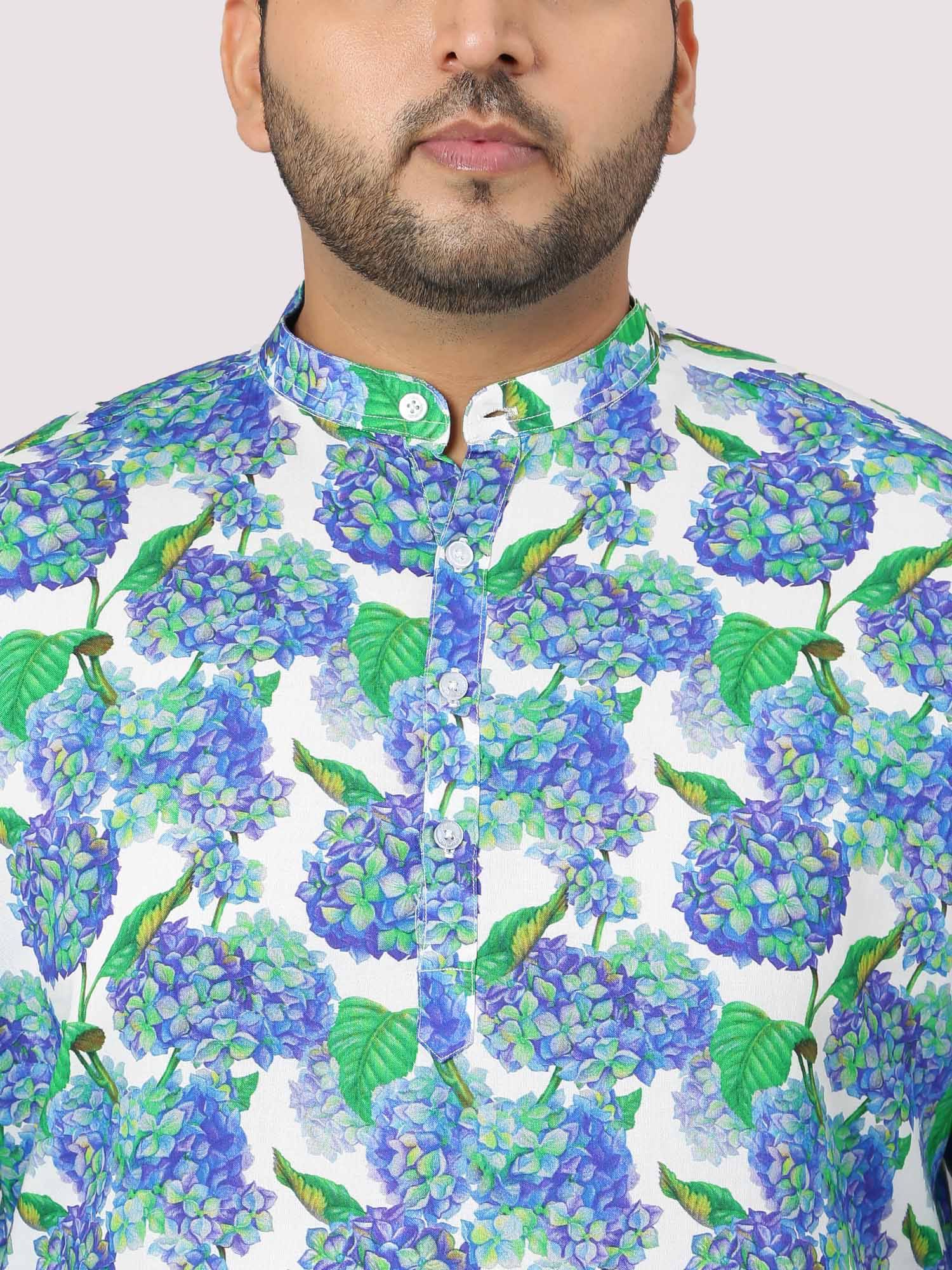 Flowering Shrubs Printed Kurta Men's Plus Size - Guniaa Fashions
