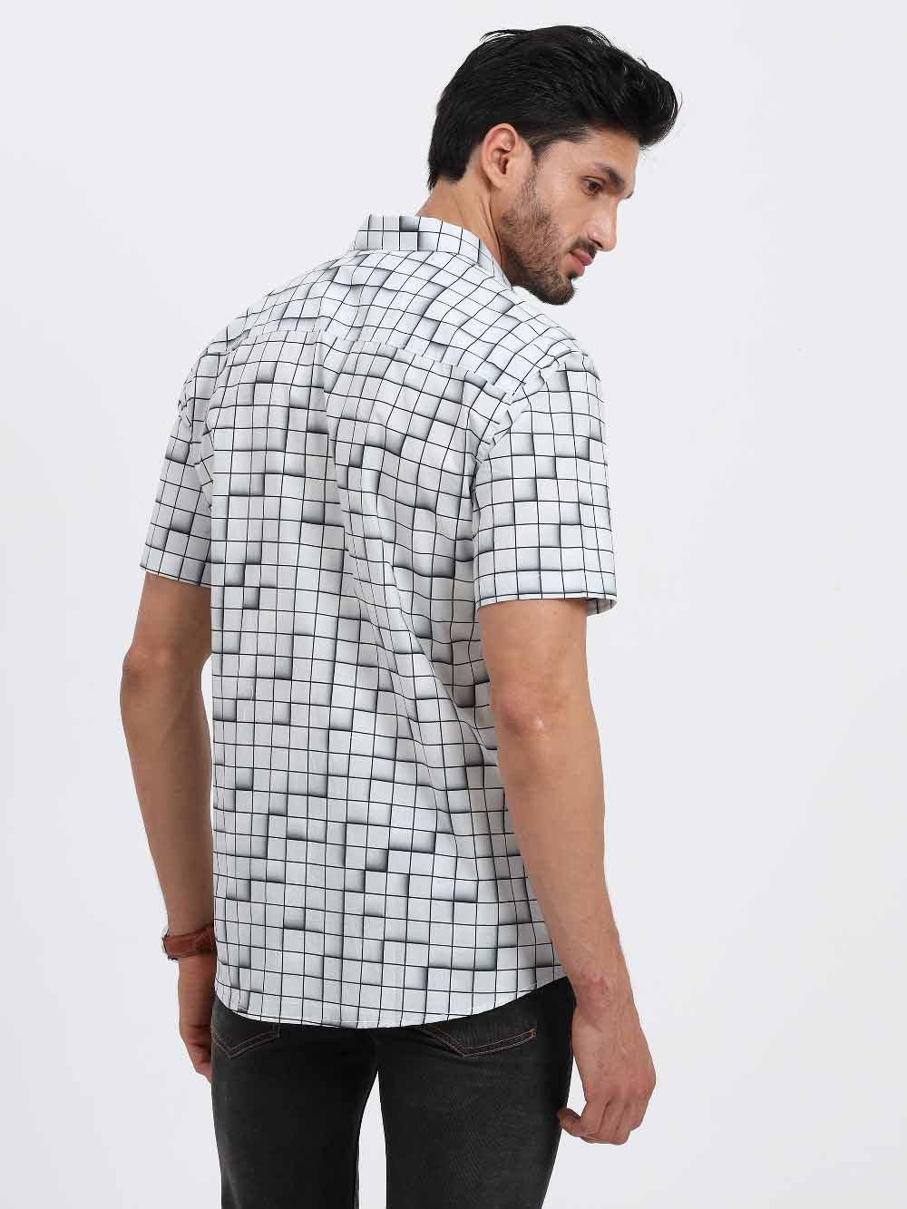 Grey Checks Printed Half Sleeve Shirt - Guniaa Fashions