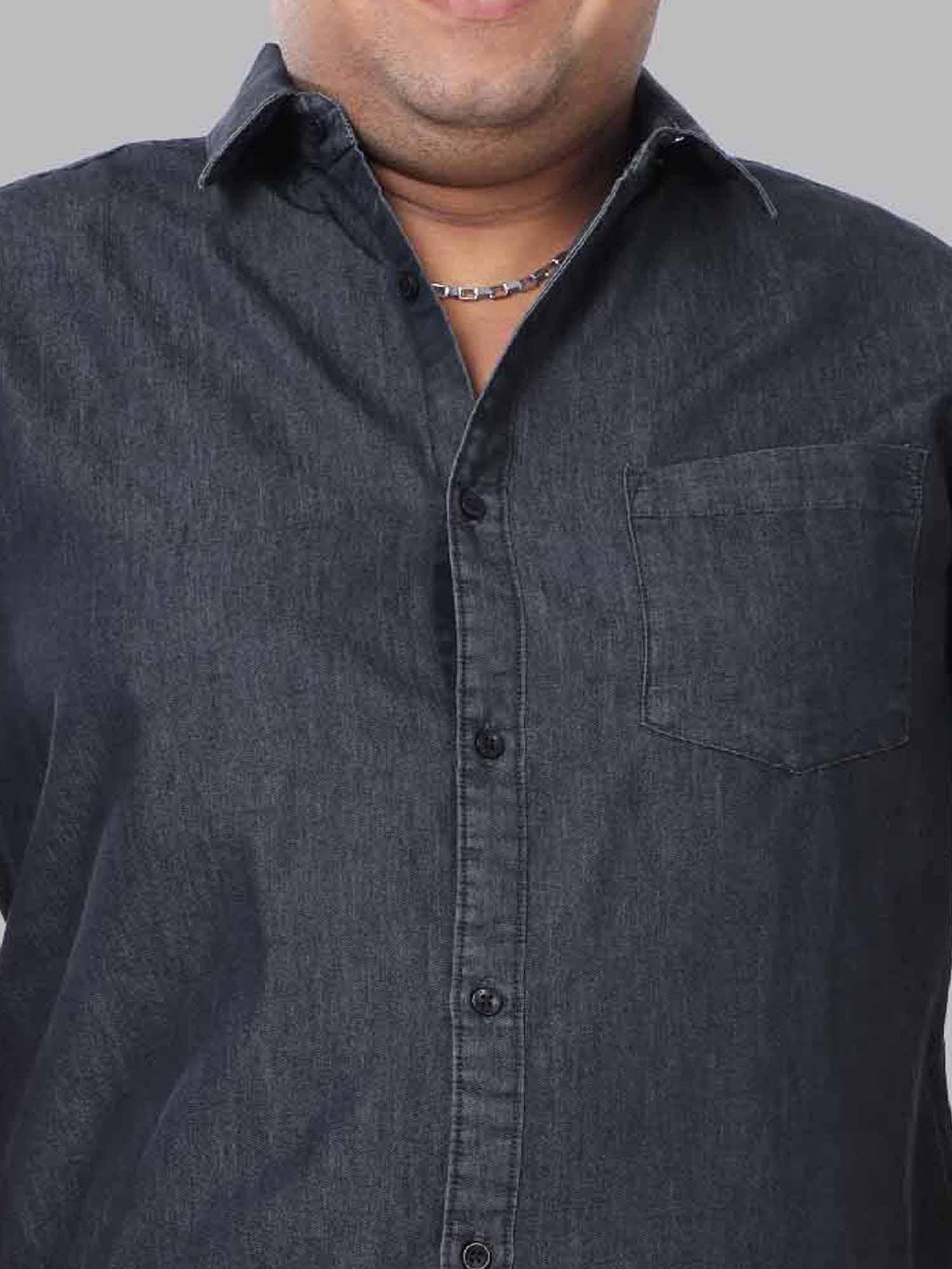 Grey Denim Single Pocket Half Sleeve Shirt Men's Plus Size - Guniaa Fashions