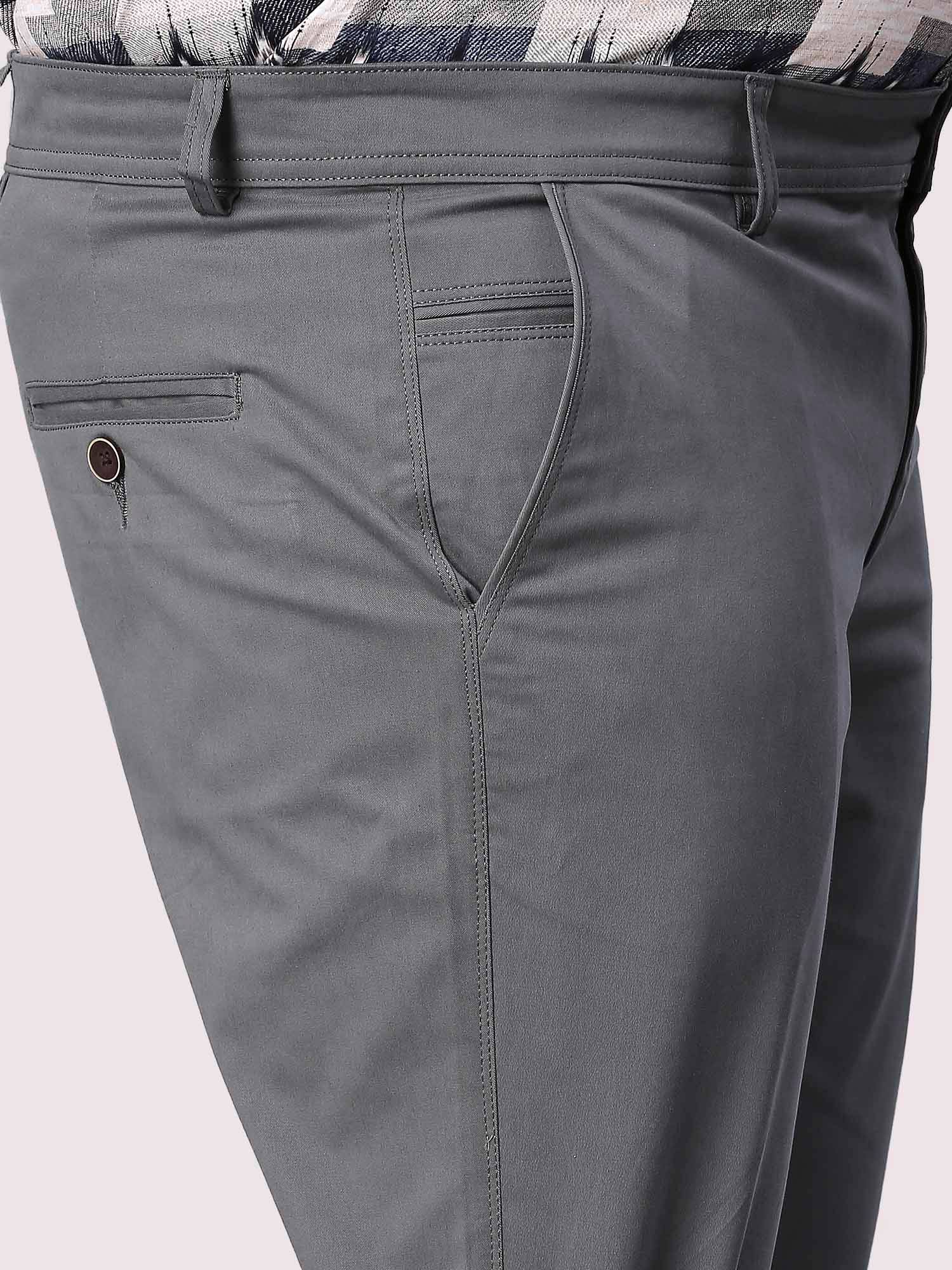 Grey Solid Cotton Trouser Men's Plus Size - Guniaa Fashions