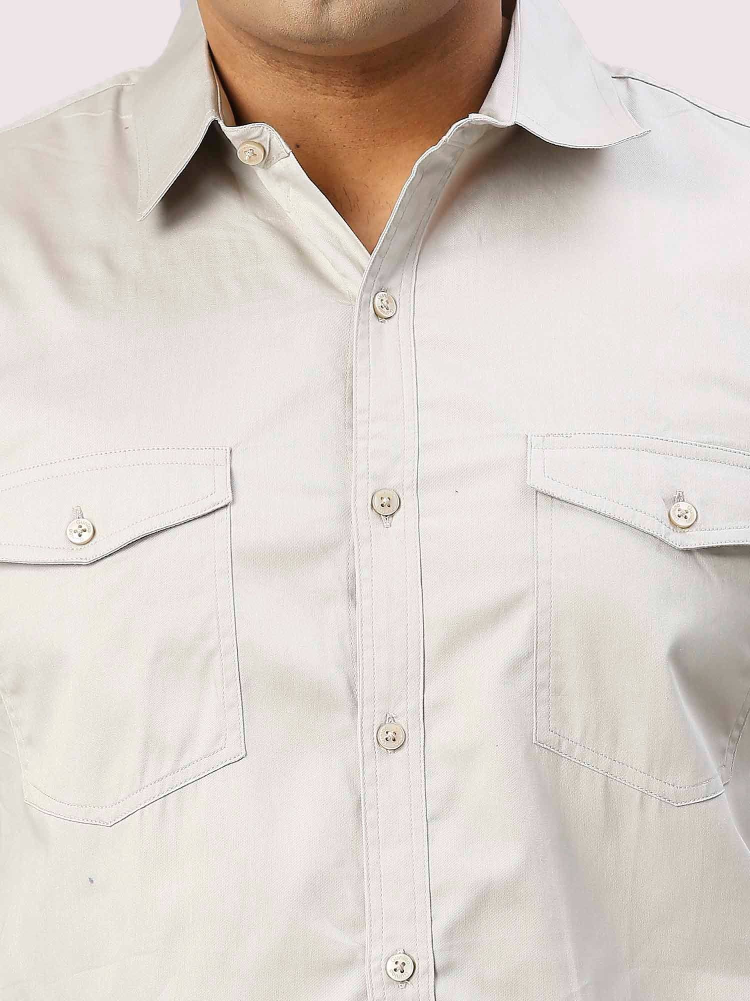 Harbor Grey Solid Pure Cotton Double Pocket Full Sleeve Shirt Men's Plus Size - Guniaa Fashions