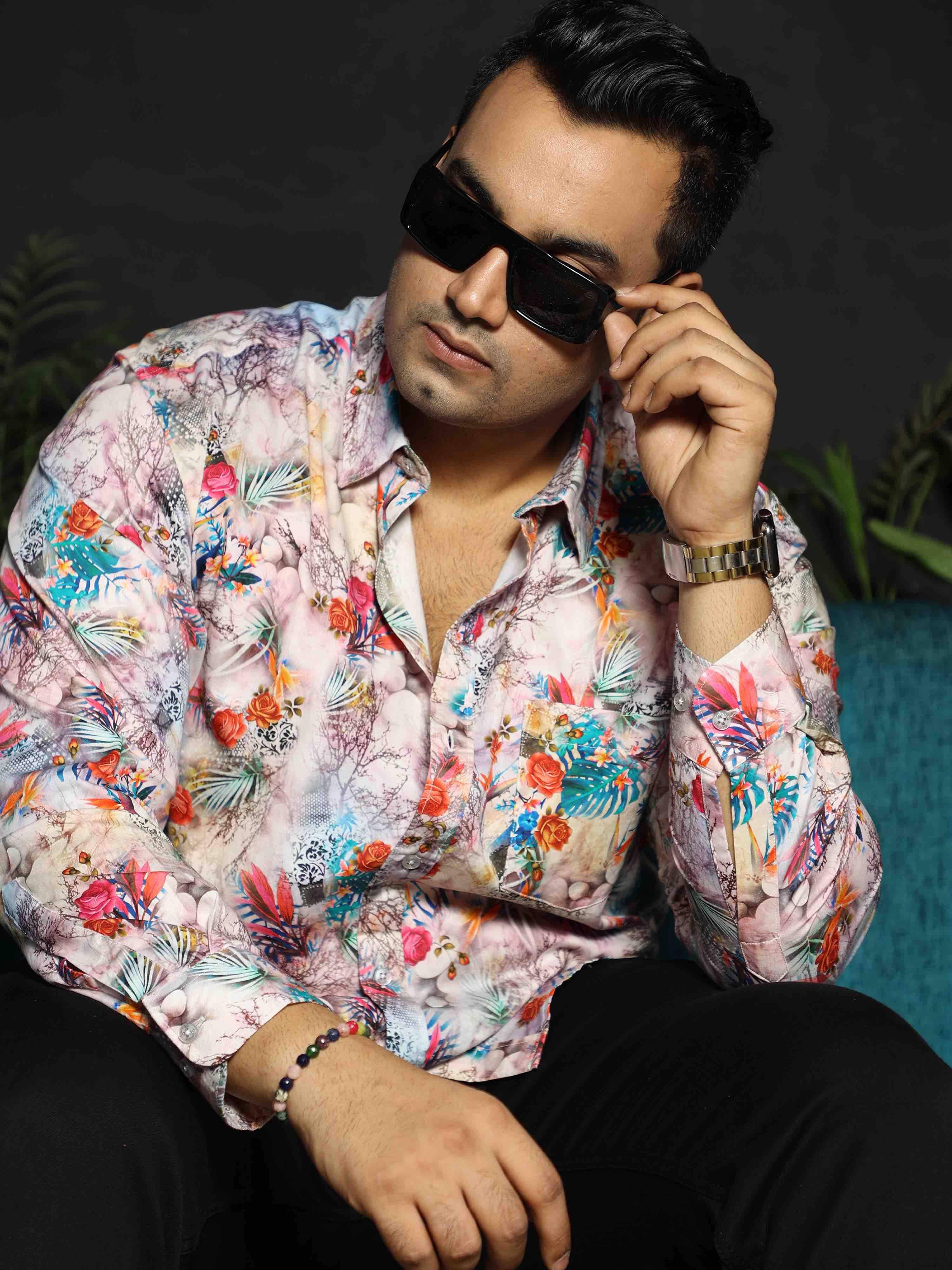Hibiscus Tropic Digital Printed Full sleeve Shirt Men's Plus Size