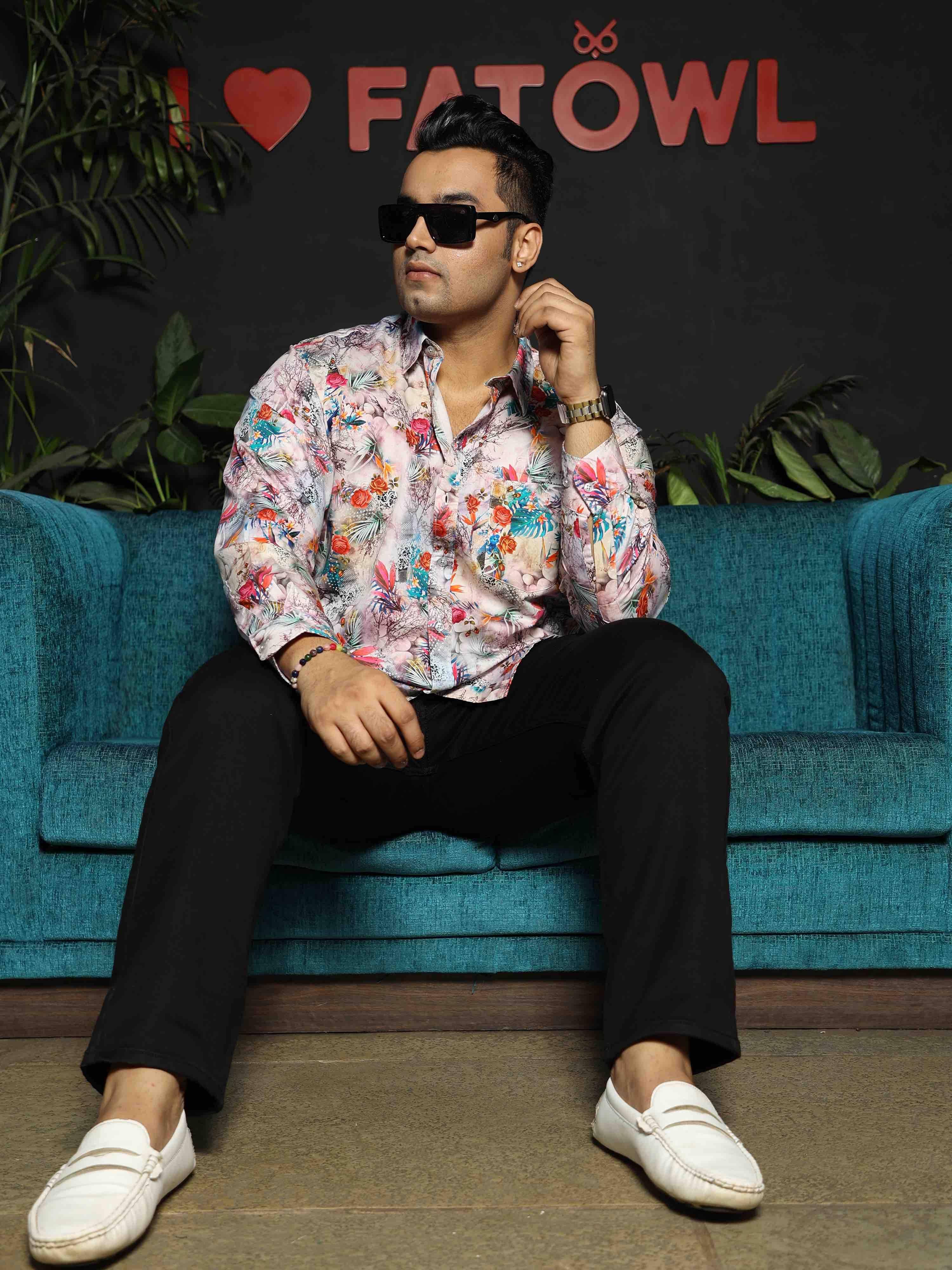 Hibiscus Tropic Digital Printed Full sleeve Shirt Men's Plus Size