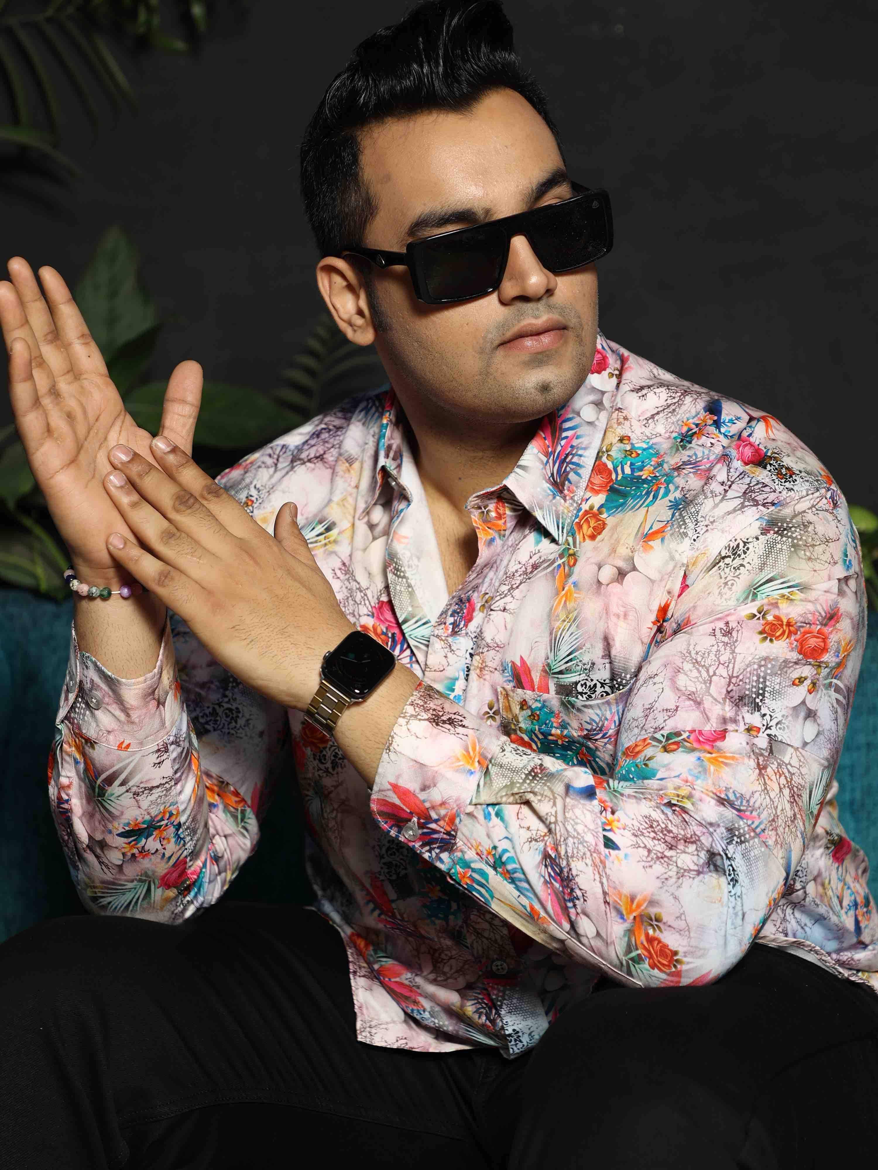 Hibiscus Tropic Digital Printed Full sleeve Shirt Men's Plus Size