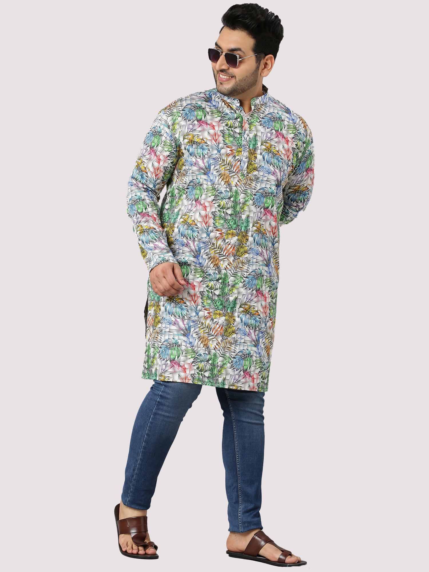 Leaf Matrix Printed Kurta Men's Plus Size - Guniaa Fashions