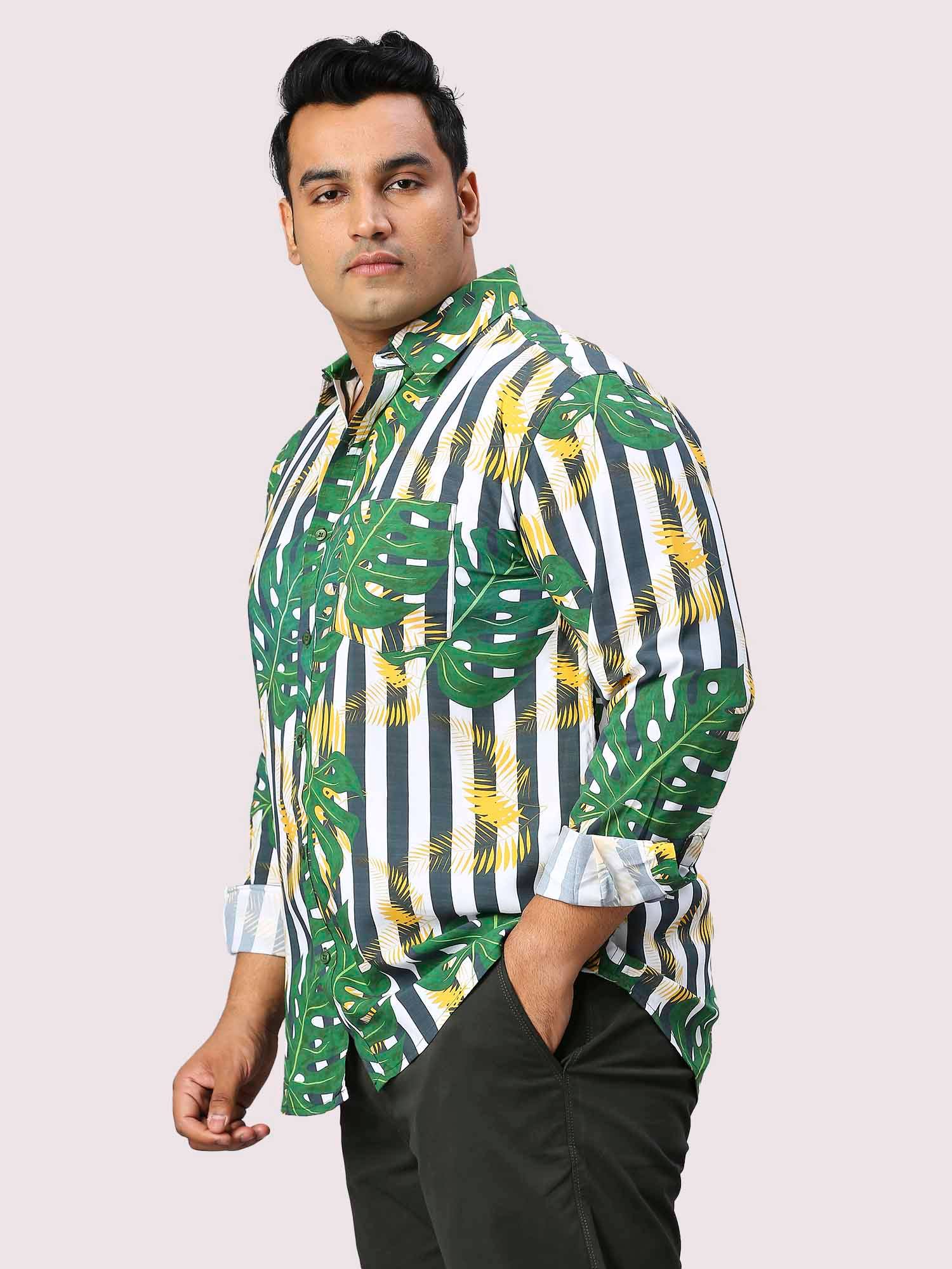 Leaf Stripe Digital Printed Full Sleeve Men's Plus Size Shirt - Guniaa Fashions