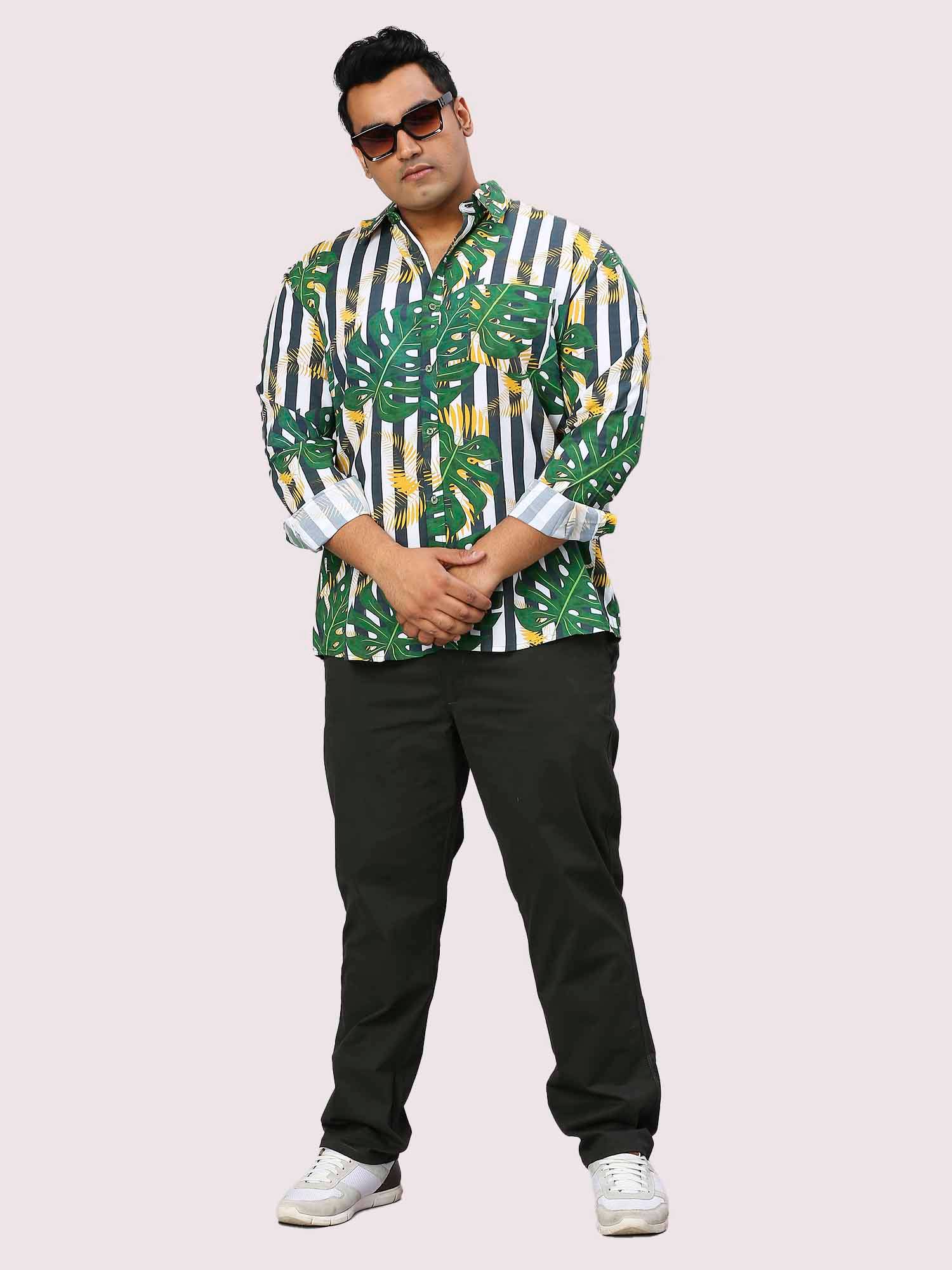 Leaf Stripe Digital Printed Full Sleeve Men's Plus Size Shirt - Guniaa Fashions