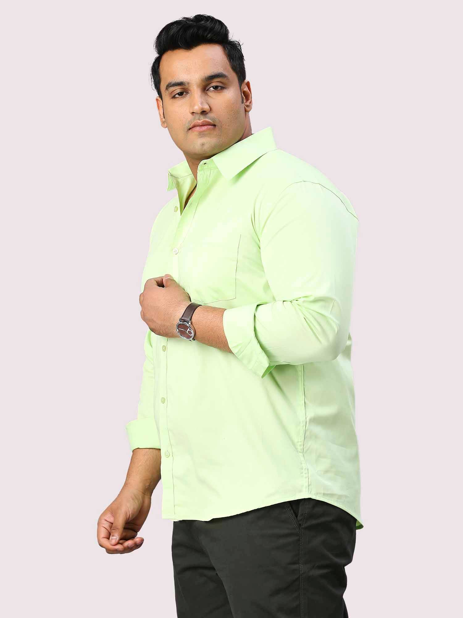 Lemon Green Solid Pure Cotton Full Sleeve Shirt Men's Plus Size - Guniaa Fashions