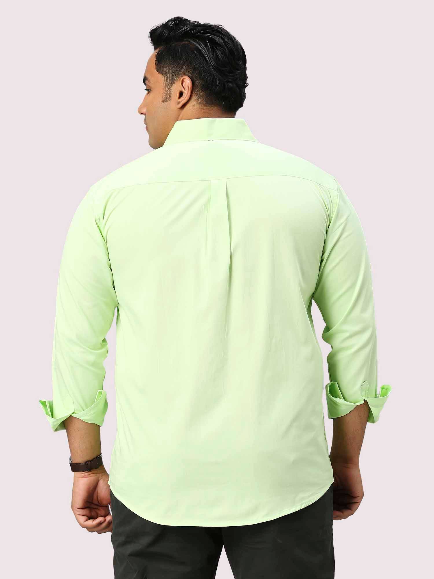 Lemon Green Solid Pure Cotton Full Sleeve Shirt Men's Plus Size - Guniaa Fashions
