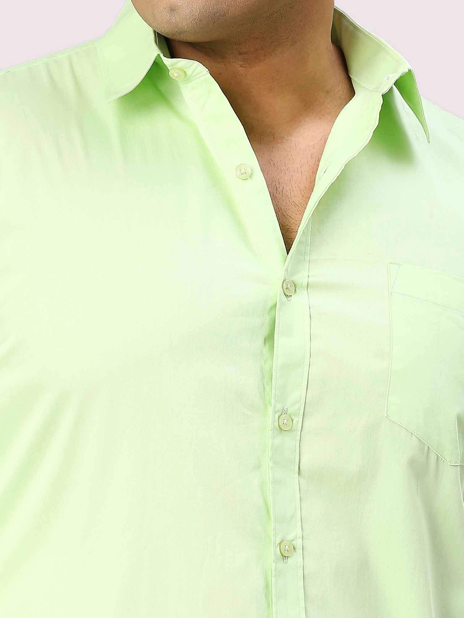 Lemon Green Solid Pure Cotton Full Sleeve Shirt Men's Plus Size - Guniaa Fashions