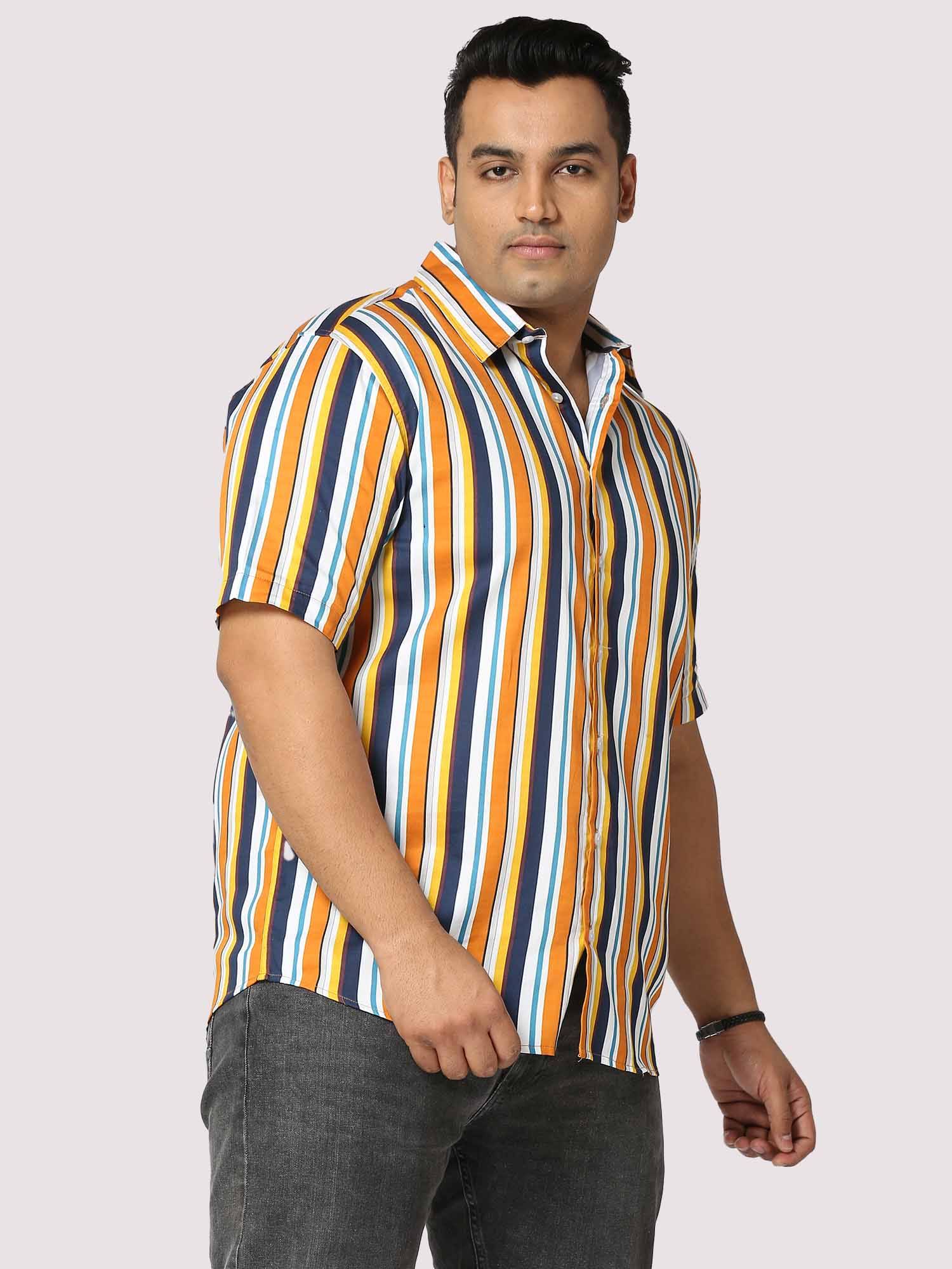 Lemon Stripes Digital Printed Half Shirt Men's Plus Size - Guniaa Fashions