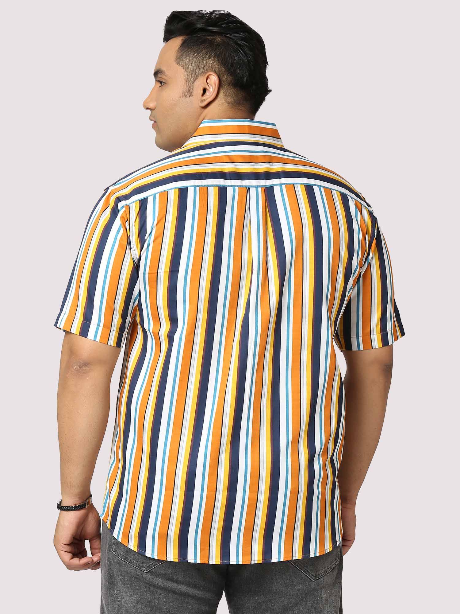 Lemon Stripes Digital Printed Half Shirt Men's Plus Size - Guniaa Fashions