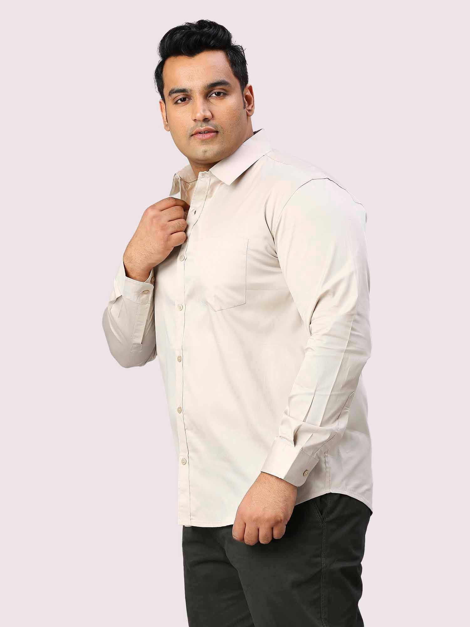 Light Cream Pure Cotton Full Sleeve Shirt Men's Plus Size - Guniaa Fashions