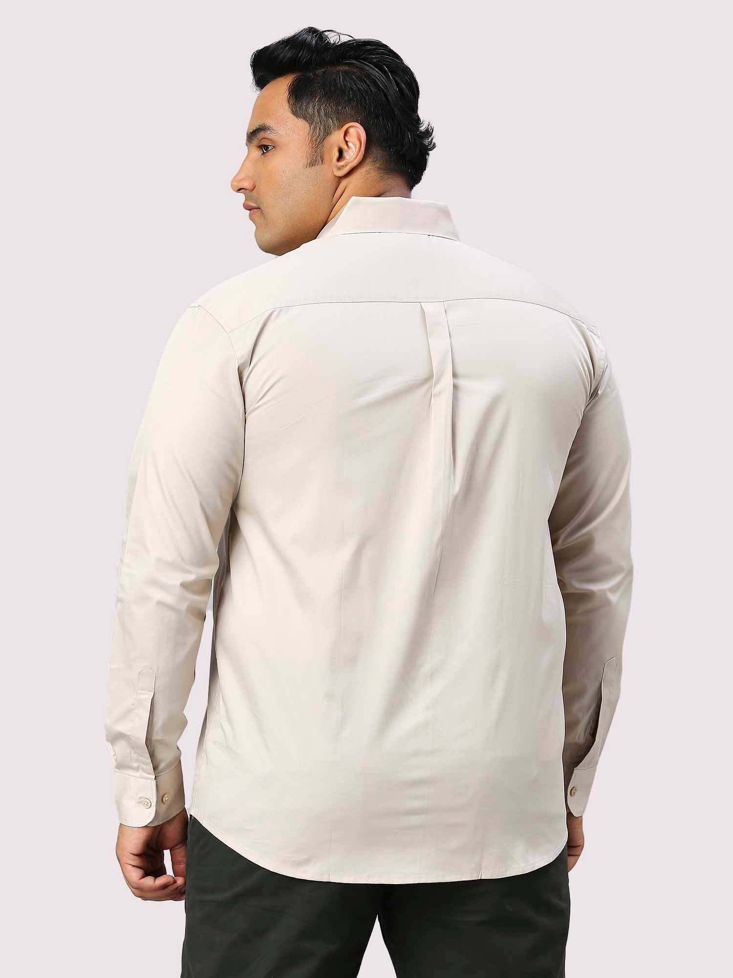 Light Cream Pure Cotton Full Sleeve Shirt Men's Plus Size - Guniaa Fashions