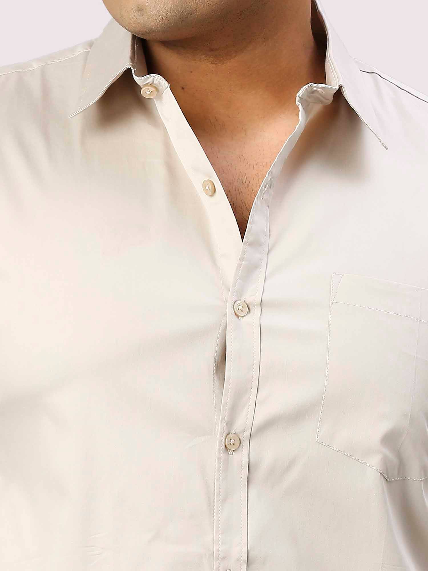 Light Cream Pure Cotton Full Sleeve Shirt Men's Plus Size - Guniaa Fashions