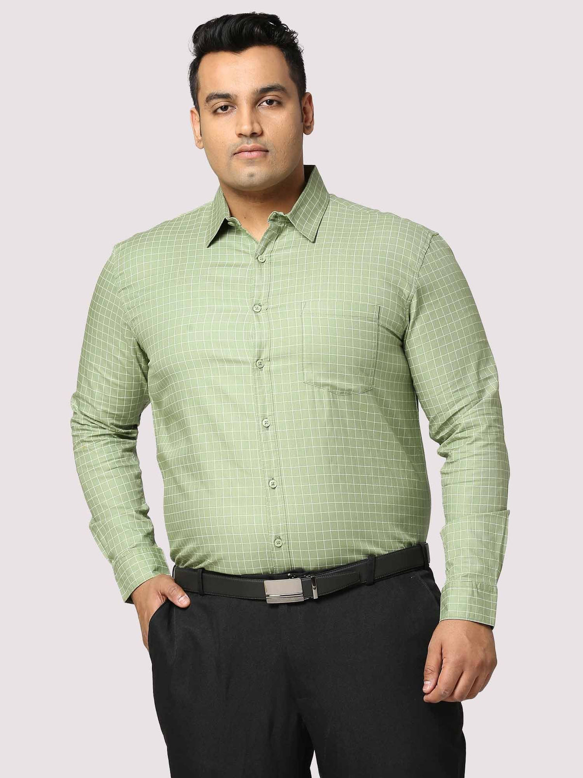 Light Green Checkered Full Shirt Men's Plus Size - Guniaa Fashions
