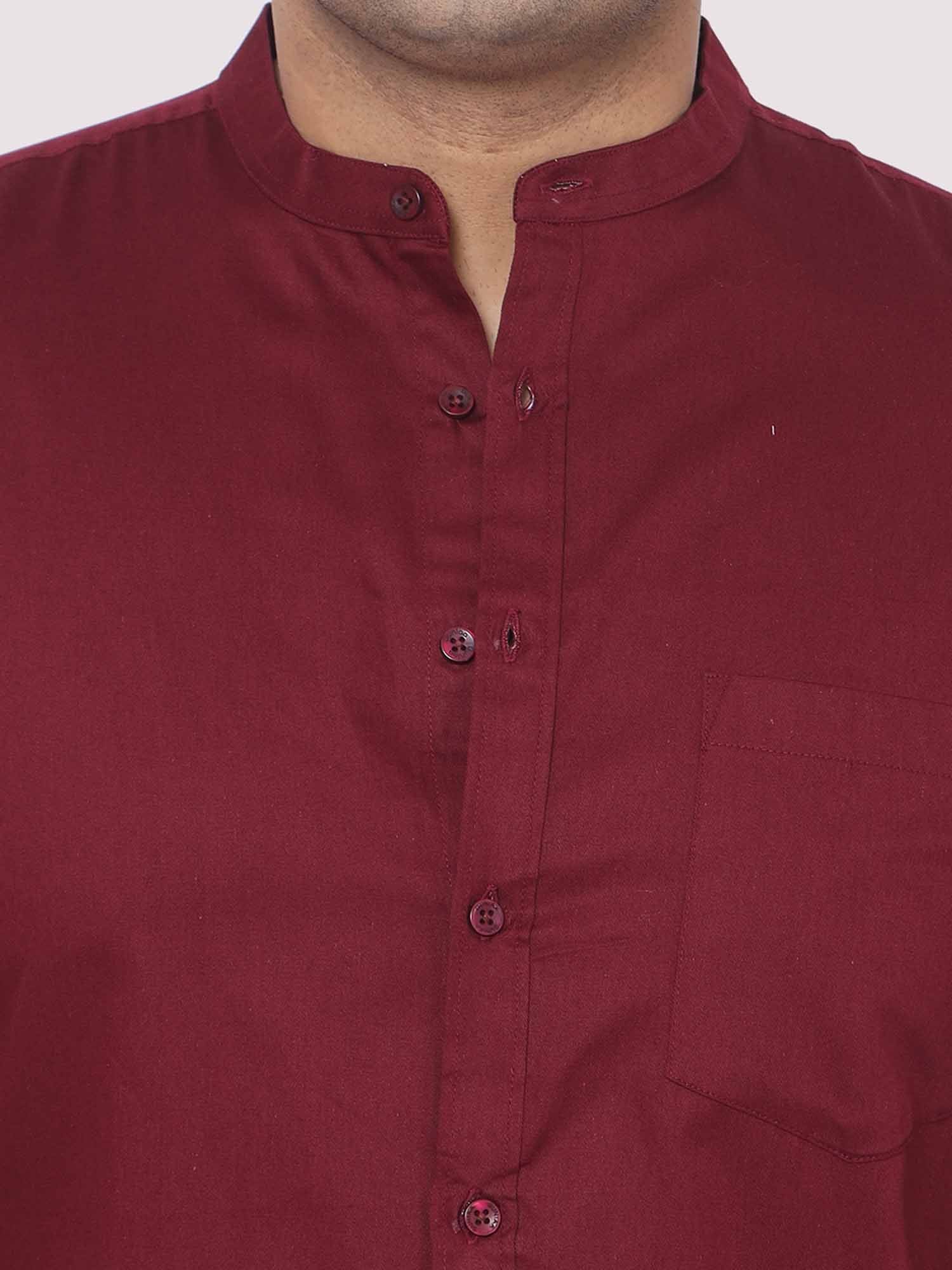 Maroon Mandarin Collar Men's Plus Size Cotton Full Shirt - Guniaa Fashions