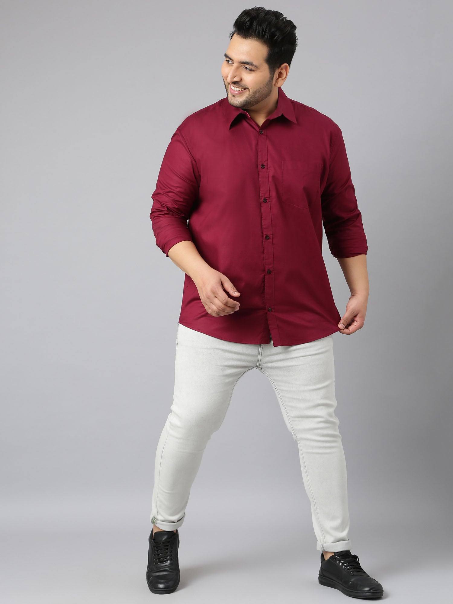 Maroon Oxford Pure Cotton Shirt Men's Plus Size - Guniaa Fashions