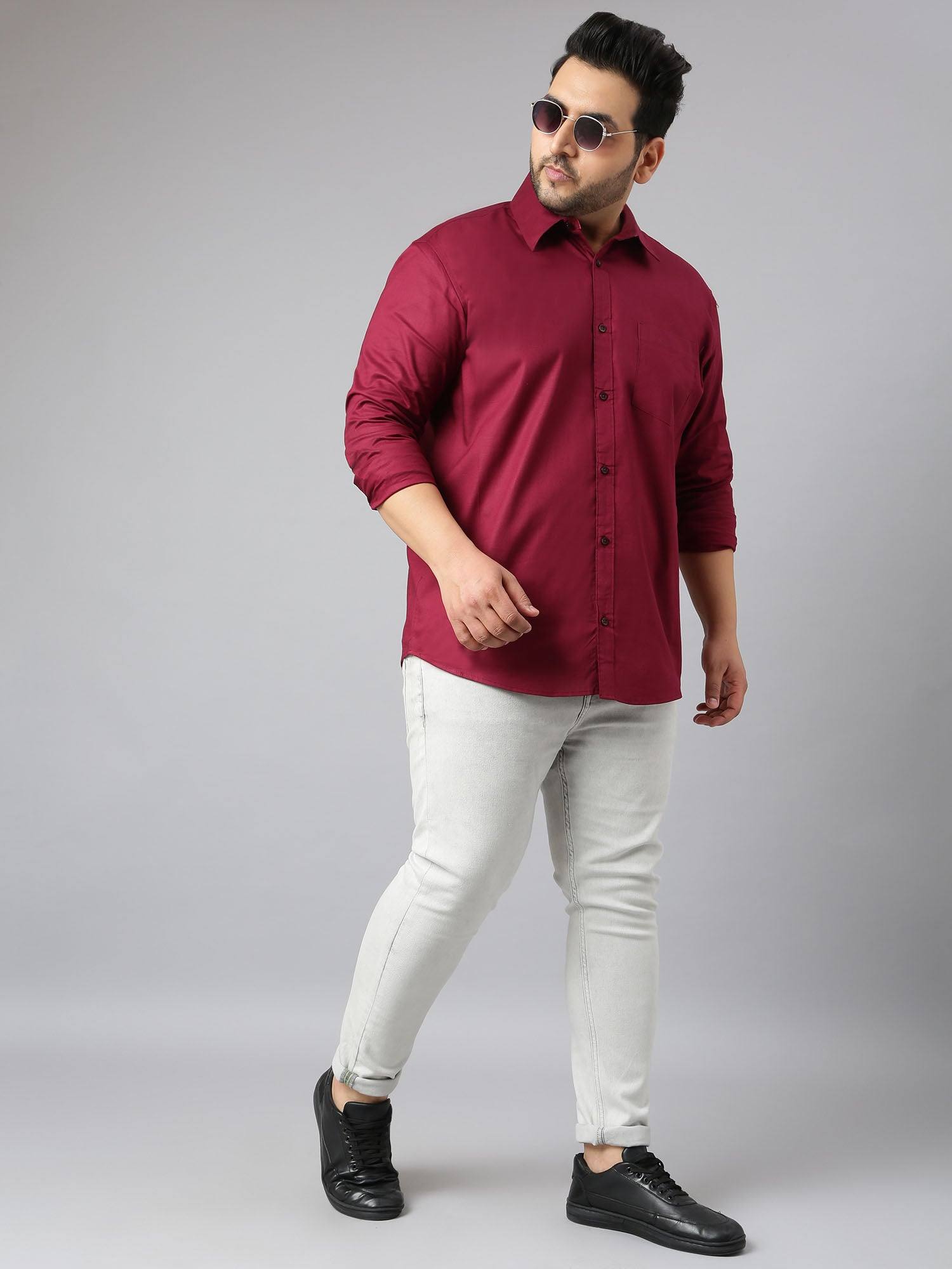 Maroon Oxford Pure Cotton Shirt Men's Plus Size - Guniaa Fashions