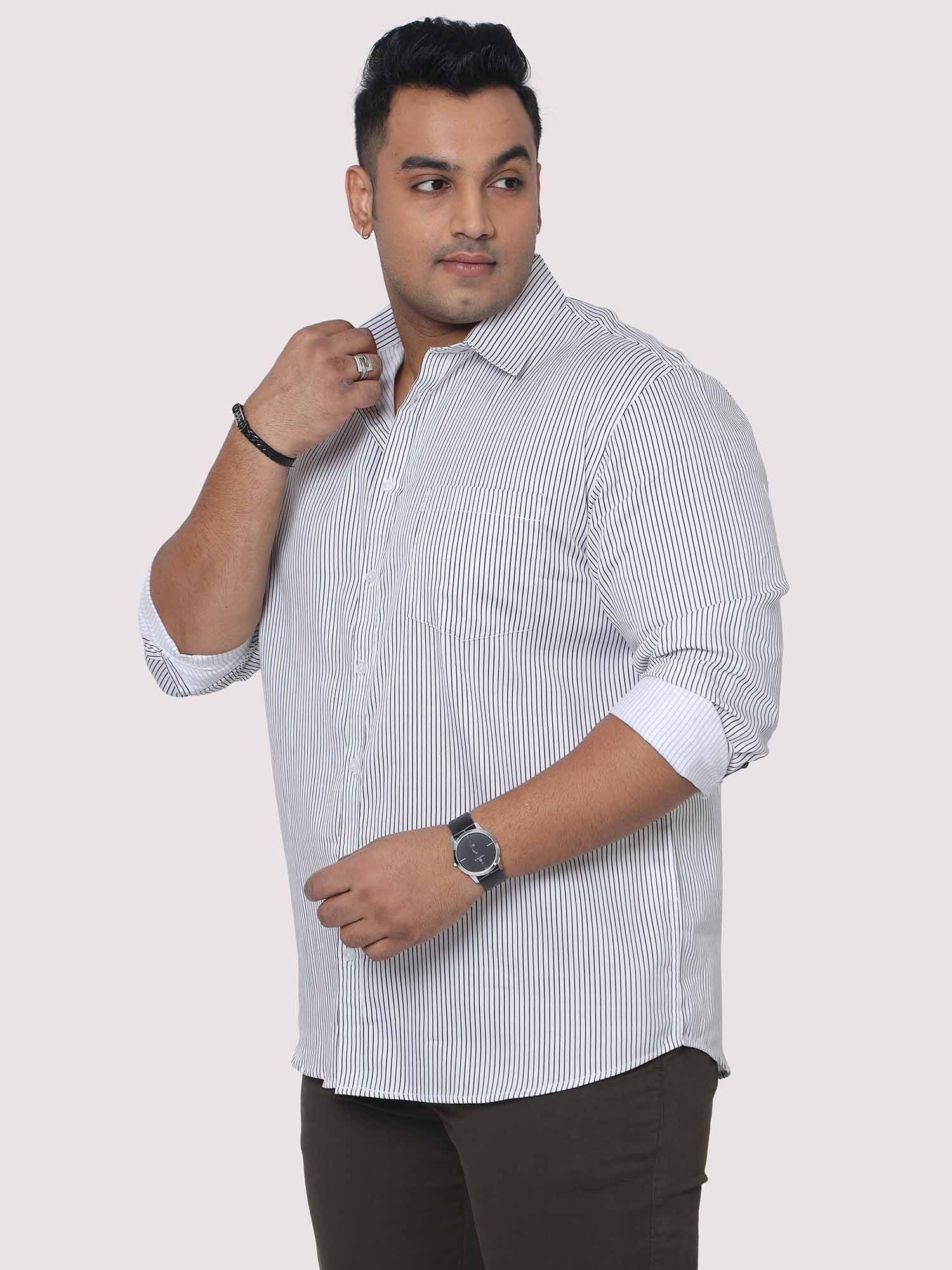 Men Plus Size Black & White Striped Digital Printed Full Shirt - Guniaa Fashions