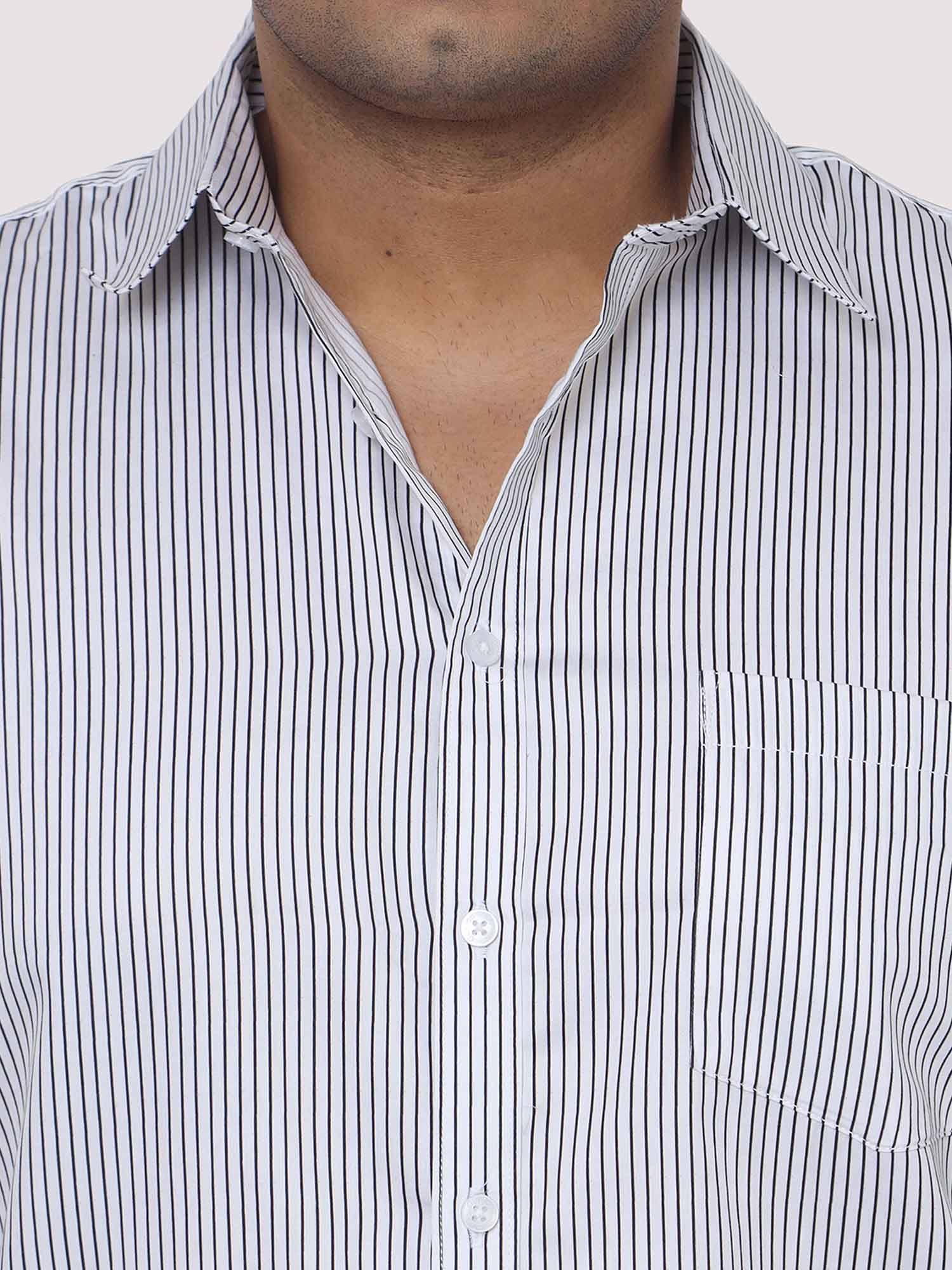 Men Plus Size Black & White Striped Digital Printed Full Shirt - Guniaa Fashions