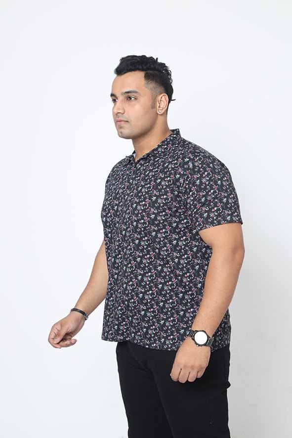 Men Plus Size Black Floral Printed Polo Collar T-shirt - Guniaa Fashions
