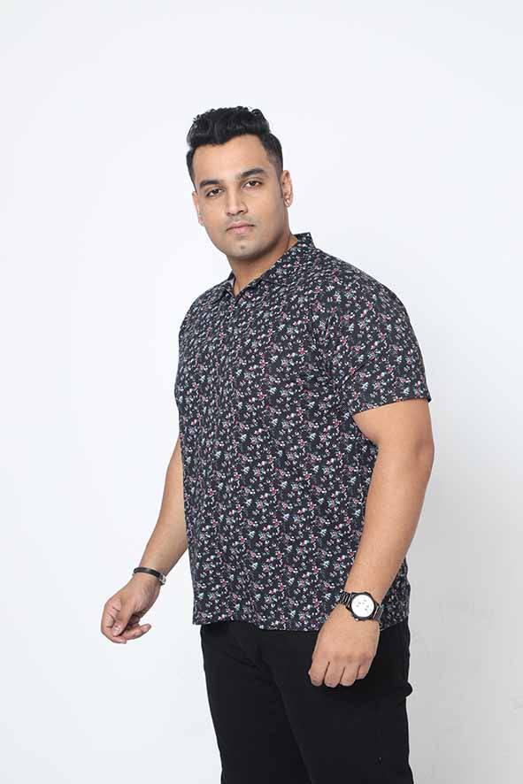 Men Plus Size Black Floral Printed Polo Collar T-shirt - Guniaa Fashions