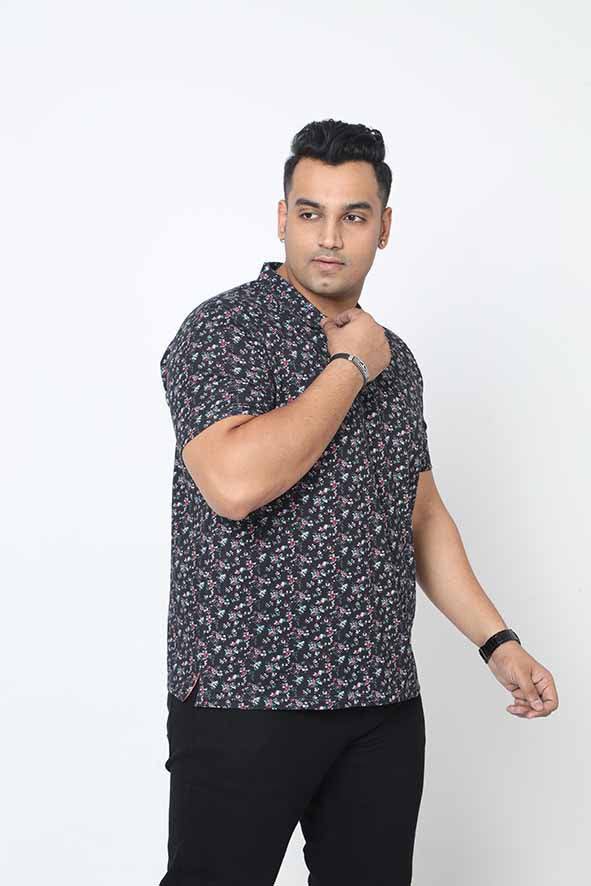 Men Plus Size Black Floral Printed Polo Collar T-shirt - Guniaa Fashions