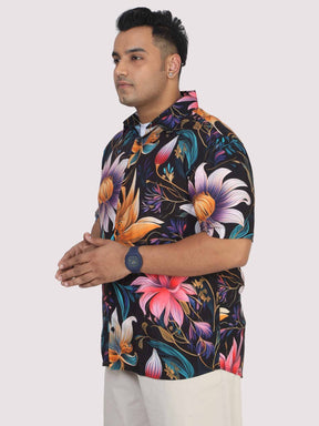 Men Plus Size Blue Floral Digital Printed Half Shirt - Guniaa Fashions