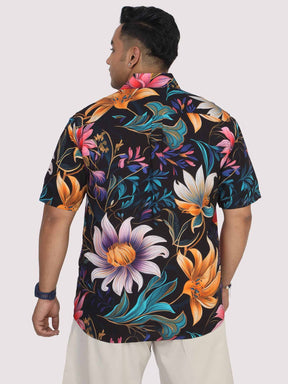 Men Plus Size Blue Floral Digital Printed Half Shirt - Guniaa Fashions