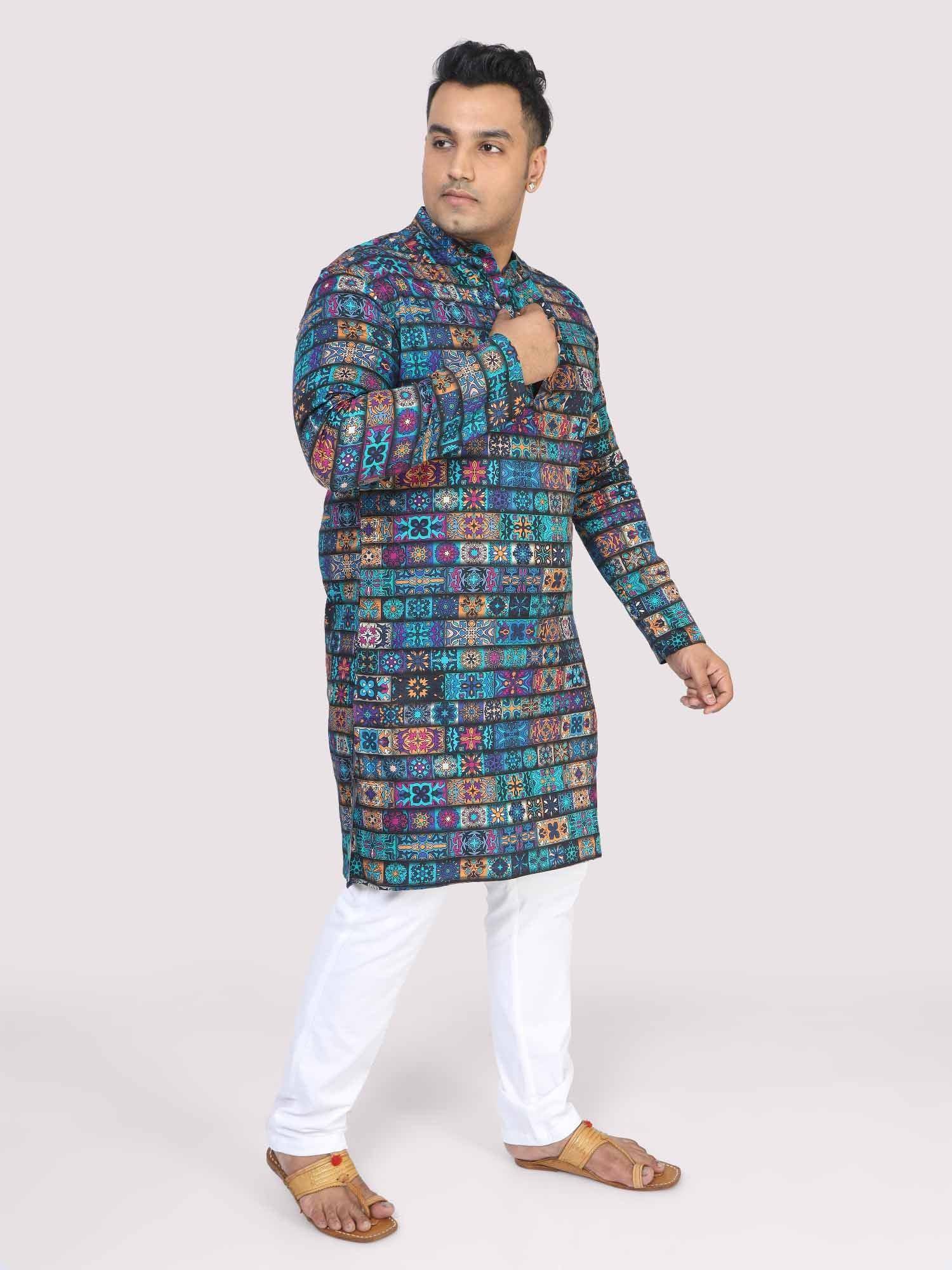 Men Plus Size Blue Royal Digital Printed Kurta Festive - Guniaa Fashions