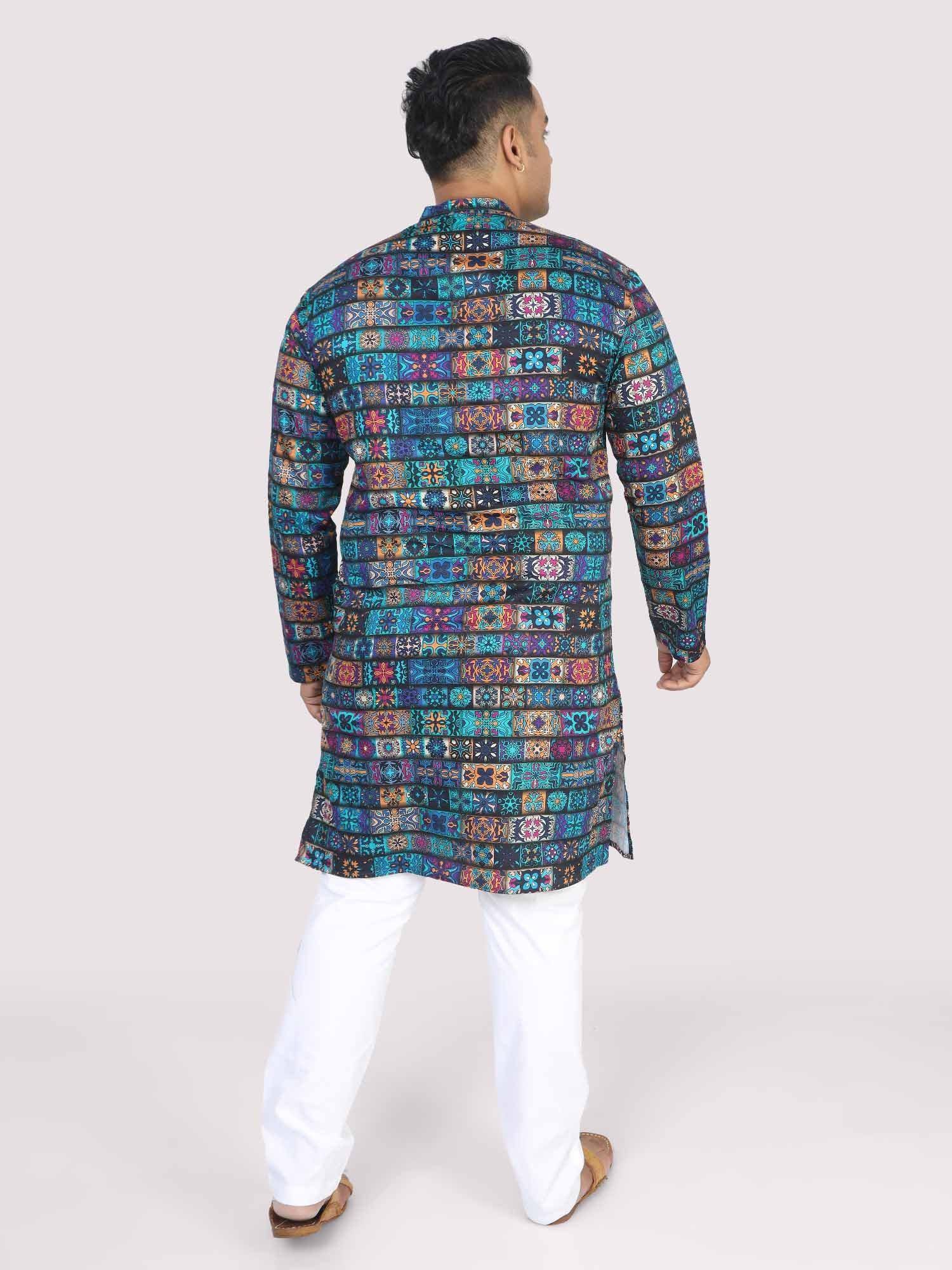Men Plus Size Blue Royal Digital Printed Kurta Festive - Guniaa Fashions