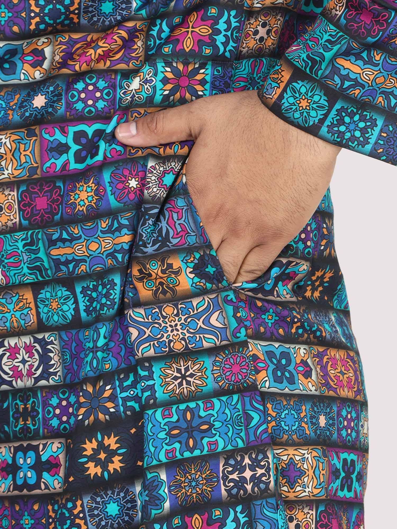 Men Plus Size Blue Royal Digital Printed Kurta Festive - Guniaa Fashions