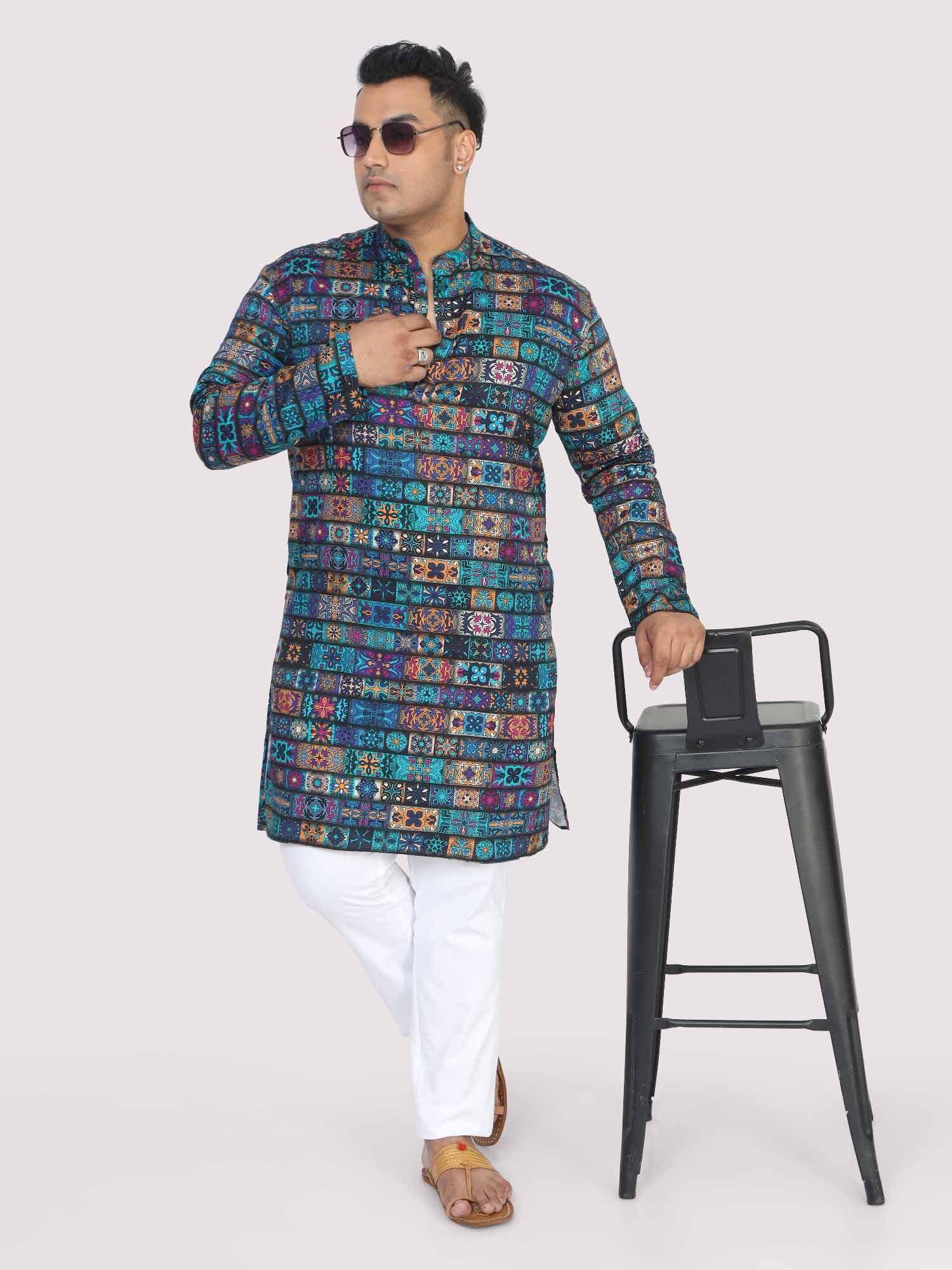 Men Plus Size Blue Royal Digital Printed Kurta Festive - Guniaa Fashions