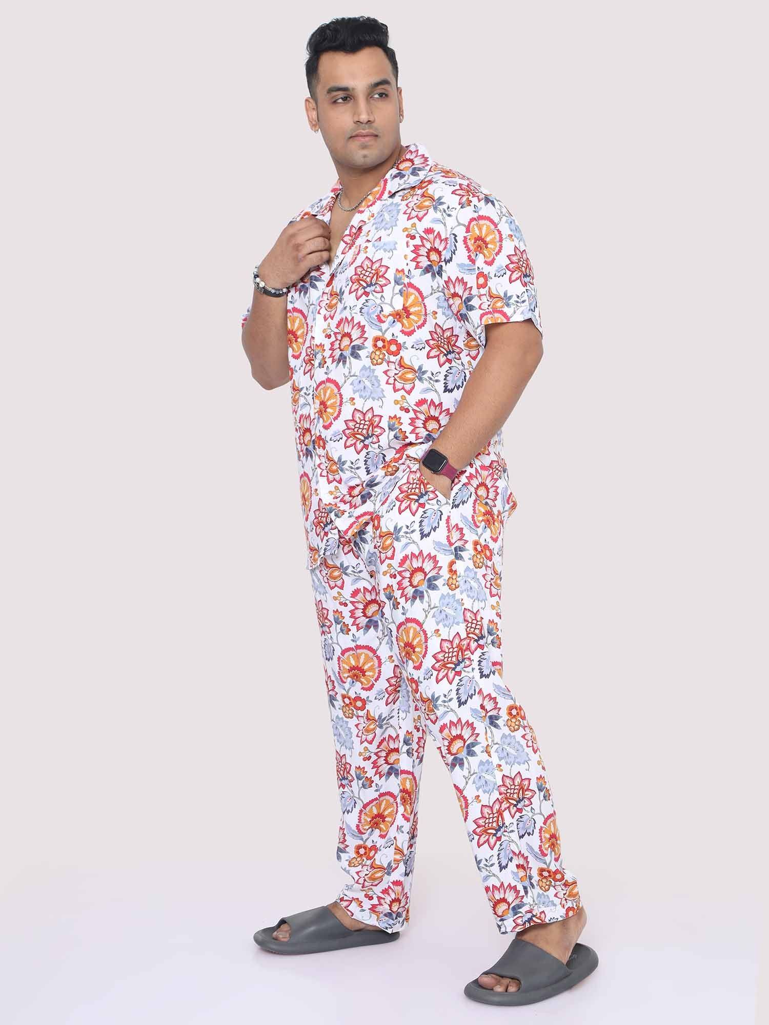 Men Plus Size Botanical Printed Full Sleeve Co-Ords - Guniaa Fashions