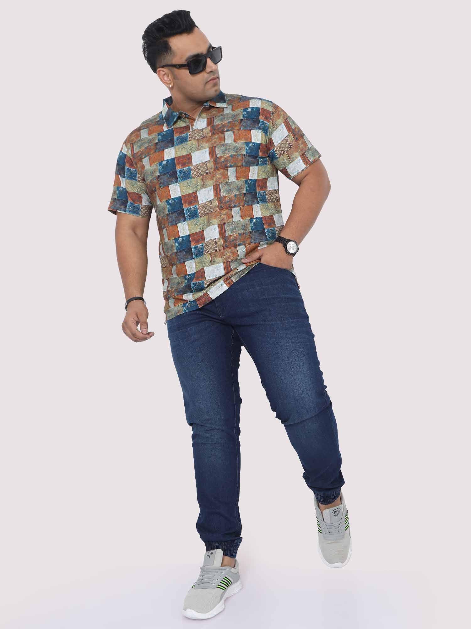 Men Plus Size Bricks Digital Printed Polo Collar T-shirt - Guniaa Fashions