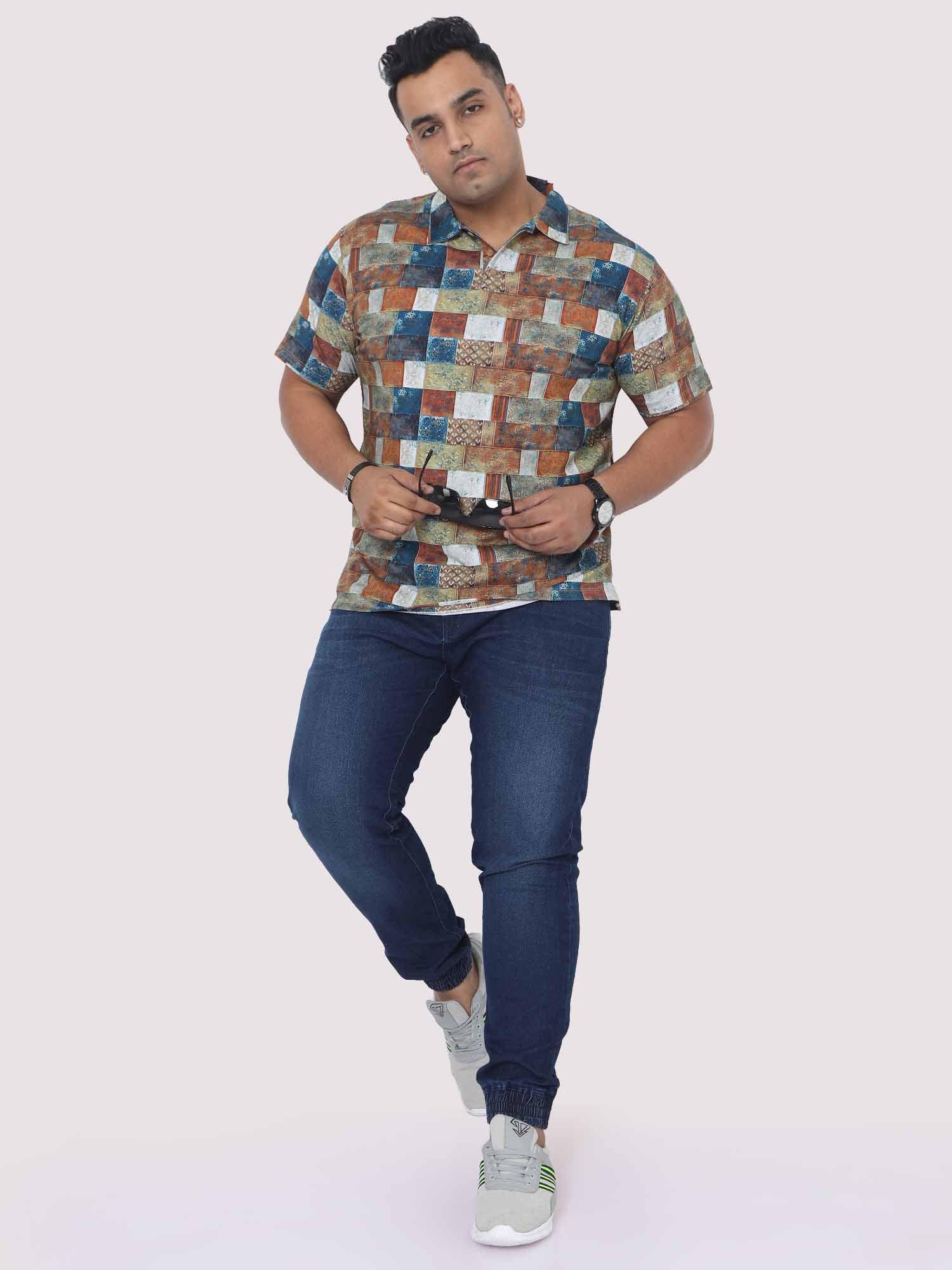 Men Plus Size Bricks Digital Printed Polo Collar T-shirt - Guniaa Fashions