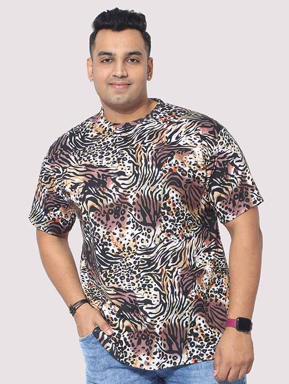Men Plus Size Cheetah Pattern Digital Printed Round Neck T-Shirt XS