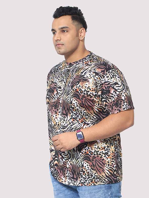 Men Plus Size Cheetah Pattern Digital Printed Round Neck T-Shirt - Guniaa Fashions