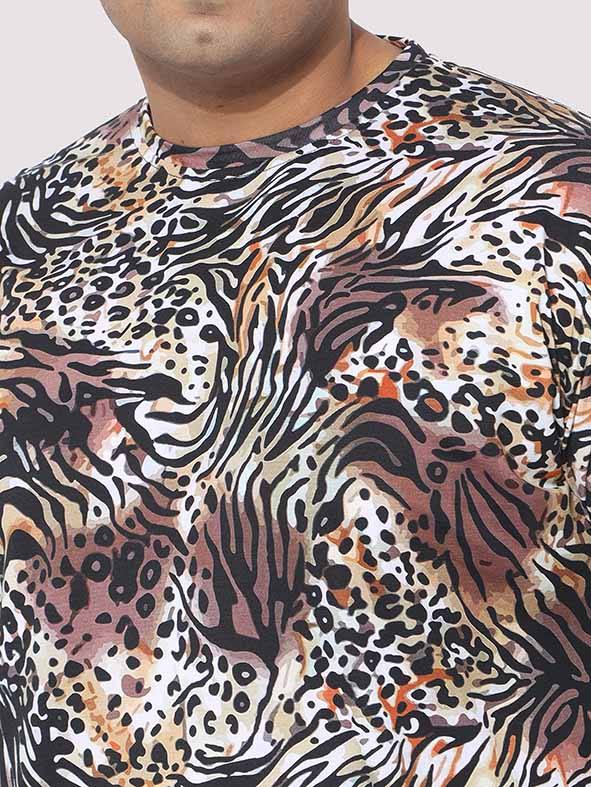 Men Plus Size Cheetah Pattern Digital Printed Round Neck T-Shirt - Guniaa Fashions