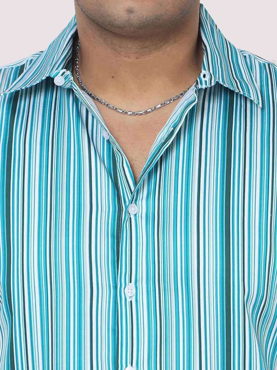 Men Plus Size Cyan Blue Striped Digital Printed Full Shirt - Guniaa Fashions