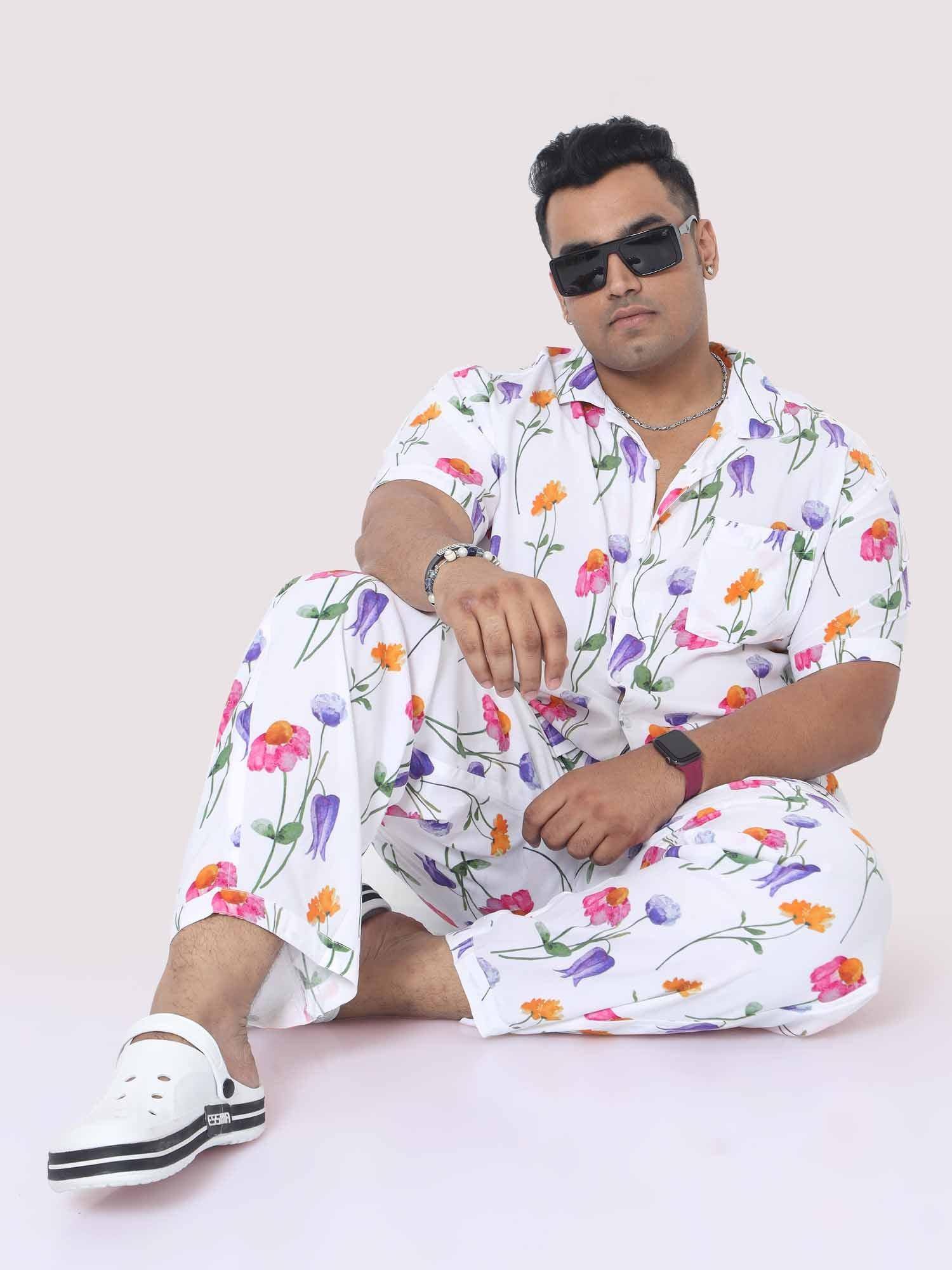 Men Plus Size Daisy Flowers Digital Printed Full Co-Ords - Guniaa Fashions