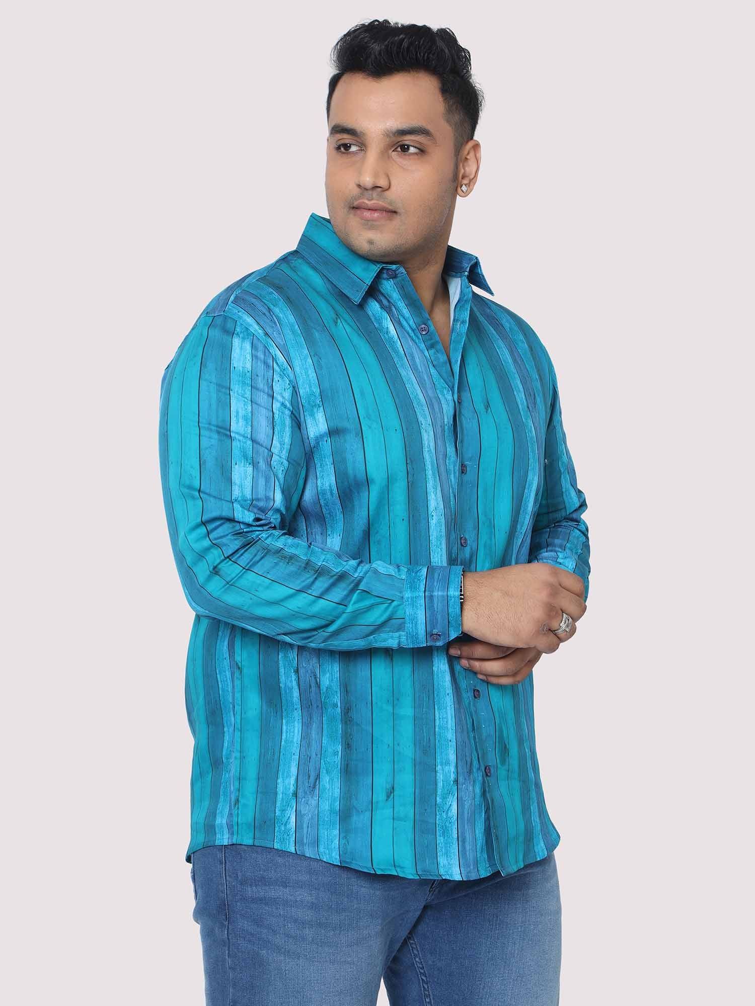 Men Plus Size Deep Blue Striped Digital Printed Full Shirt - Guniaa Fashions