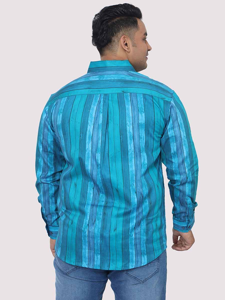 Men Plus Size Deep Blue Striped Digital Printed Full Shirt - Guniaa Fashions