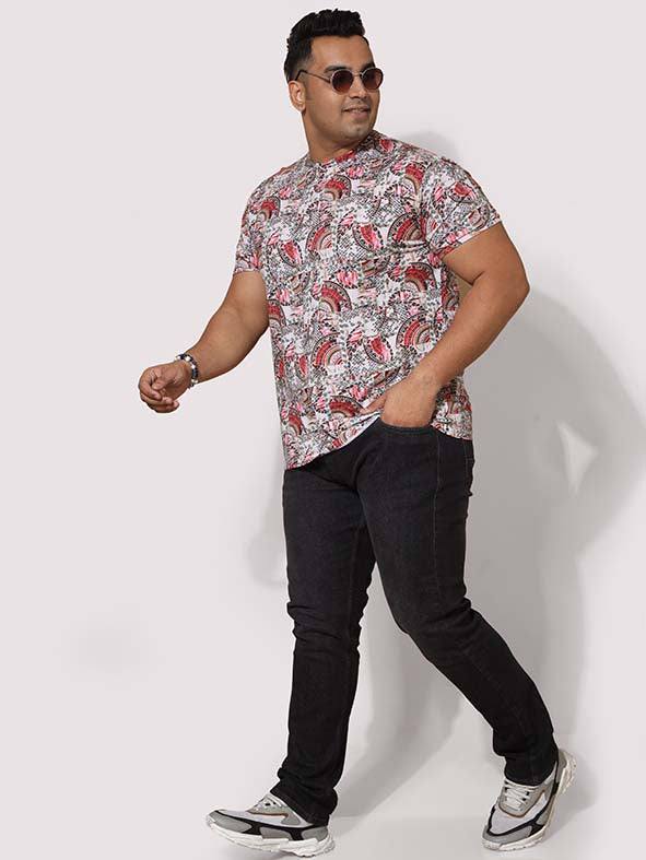 Men Plus Size Ethnic Red Digital Printed Round Neck T-Shirt - Guniaa Fashions