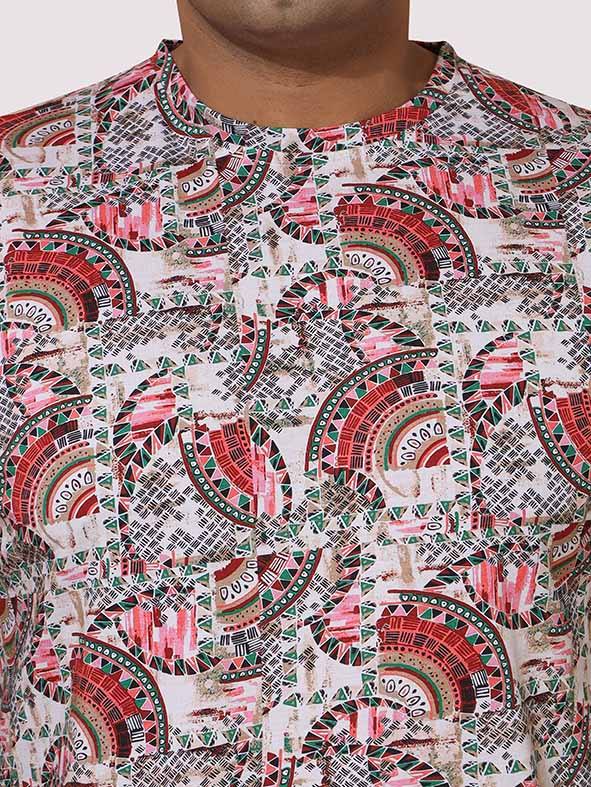 Men Plus Size Ethnic Red Digital Printed Round Neck T-Shirt - Guniaa Fashions