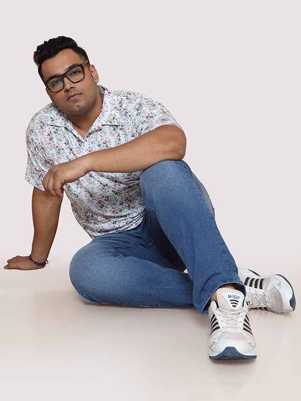 Men Plus Size Flora Bunch Digital Printed Polo Collar T-shirt - Guniaa Fashions