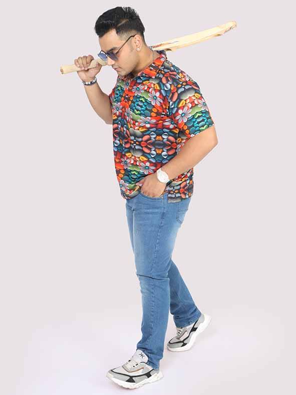 Men Plus Size Flower Mirror Digital Printed Polo Collar T-shirt - Guniaa Fashions