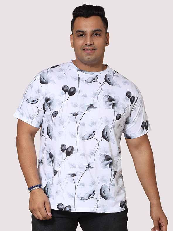 Men Plus Size Happy Flower Digital Printed Round Neck T-Shirt XS